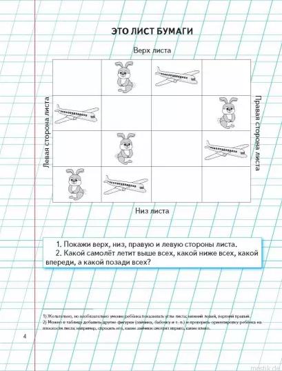 Пример страницы из книги "Уроки чистописания и грамотности": изучение сторон листа