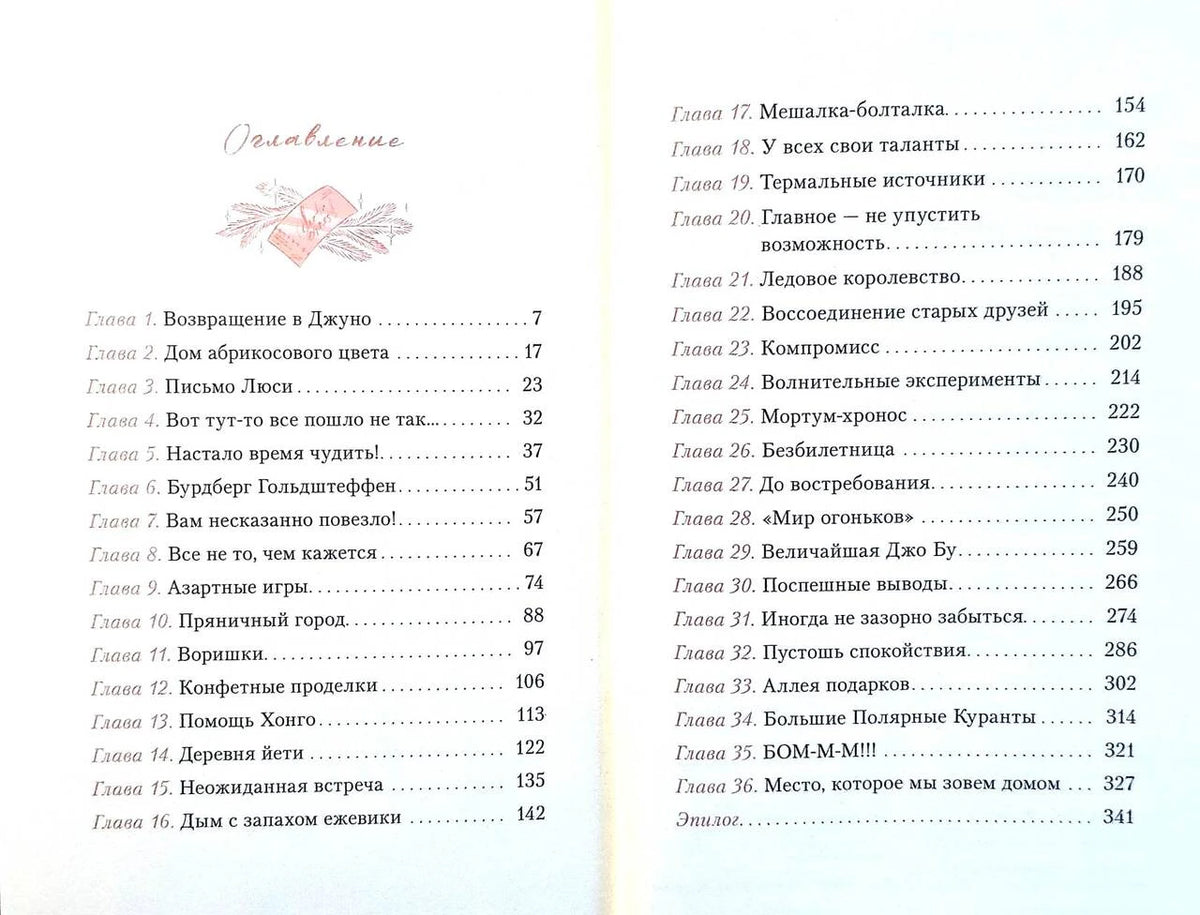 Разворот оглавления с перечнем глав и номерами страниц