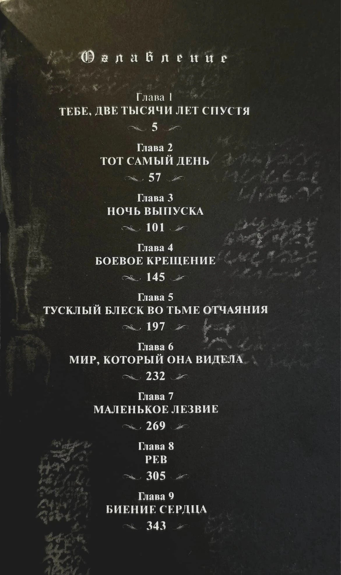 Оглавление с названиями глав и номерами страниц