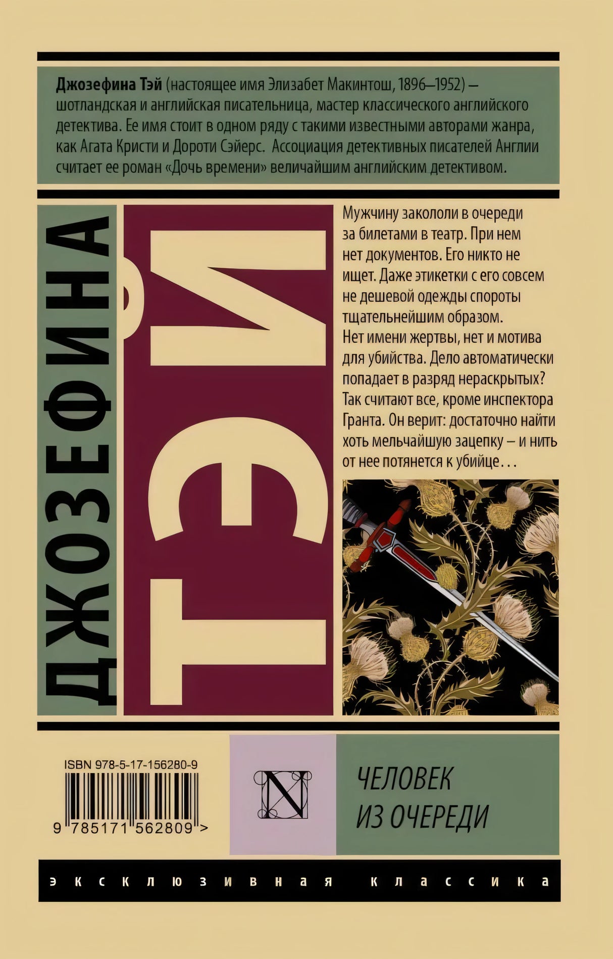 Задняя обложка с аннотацией, ISBN и названием «Человек из очереди»