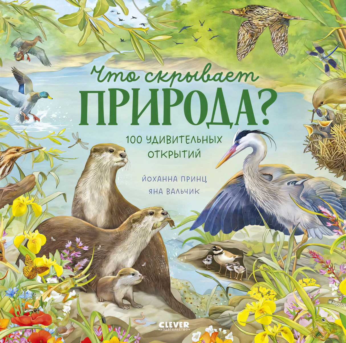 Обложка книги с выдрами, цаплей и названием «Что скрывает природа?»