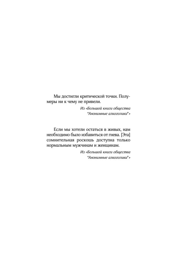 Страница с эпиграфами из «Большой книги общества Анонимных алкоголиков».