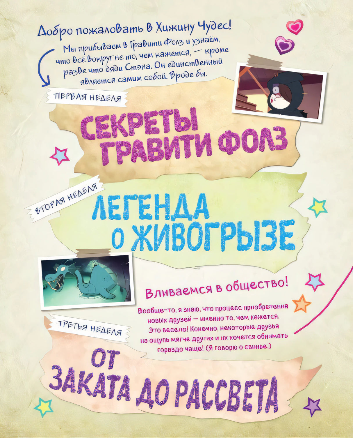 Страница со списком первых недель: «Секреты Гравити Фолз» и другие