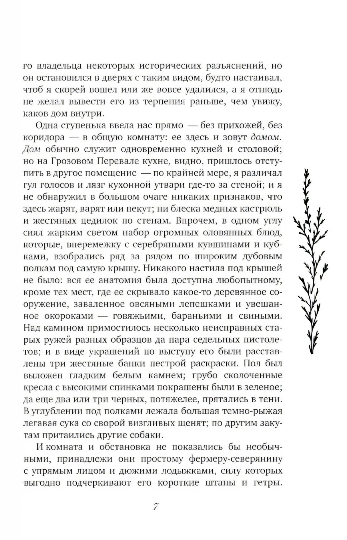 Страница 7 с текстом романа и декоративной веточкой справа.