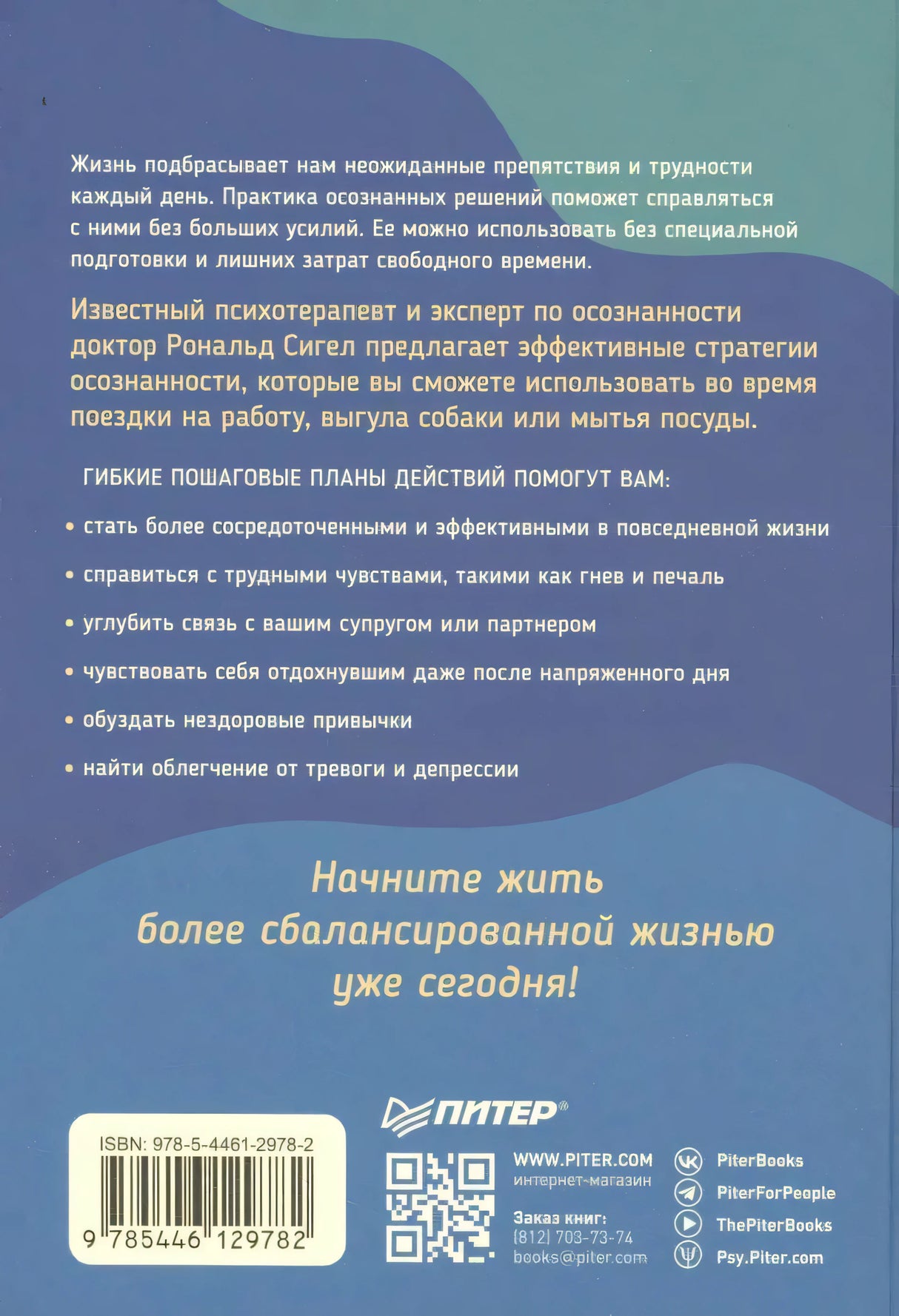 Задняя обложка с аннотацией, штрихкодом и логотипом издательства «Питер»