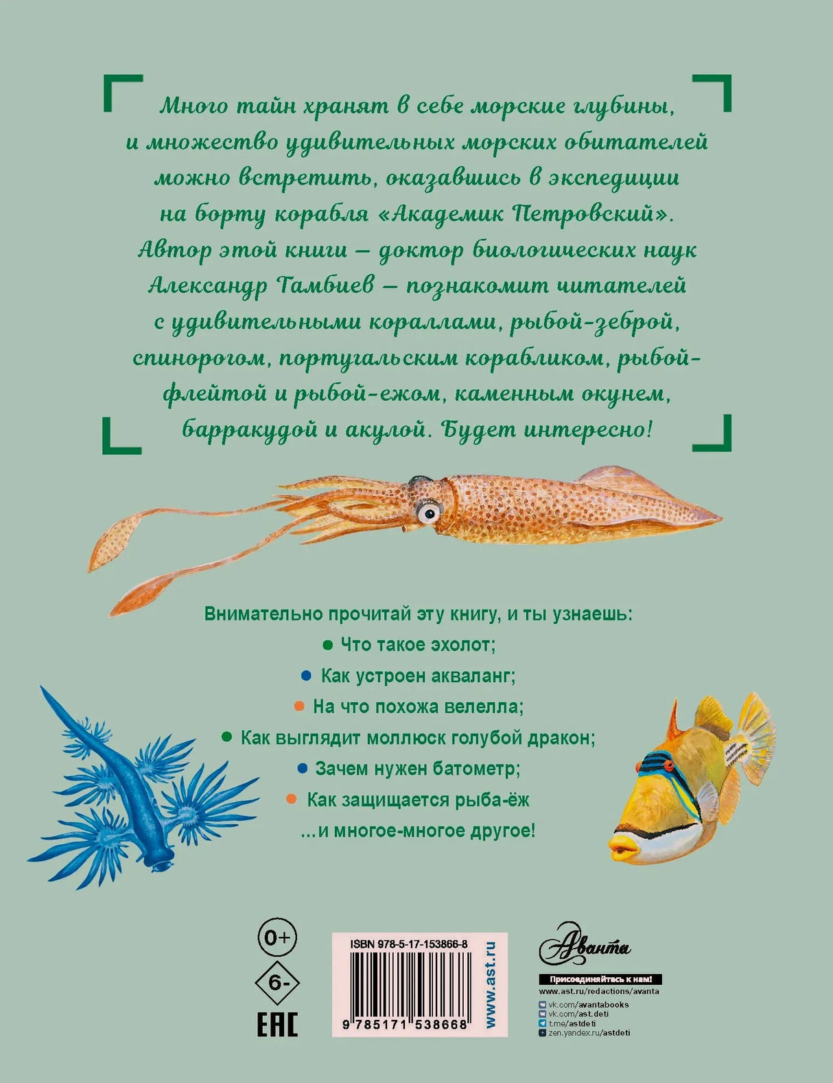 Задняя обложка с аннотацией, списком тем, кальмаром и штрихкодом