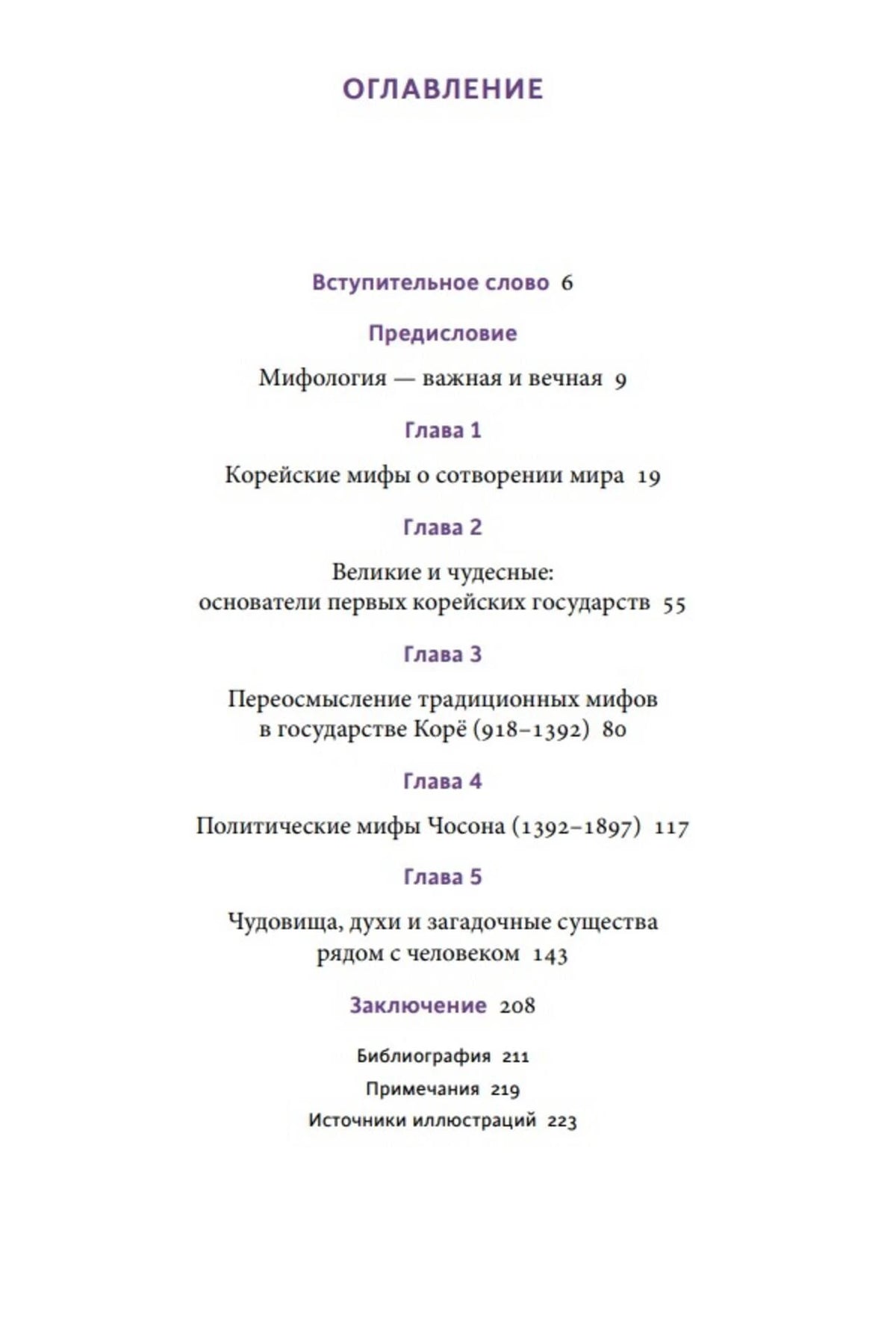 Страница оглавления книги с названиями глав и номерами страниц