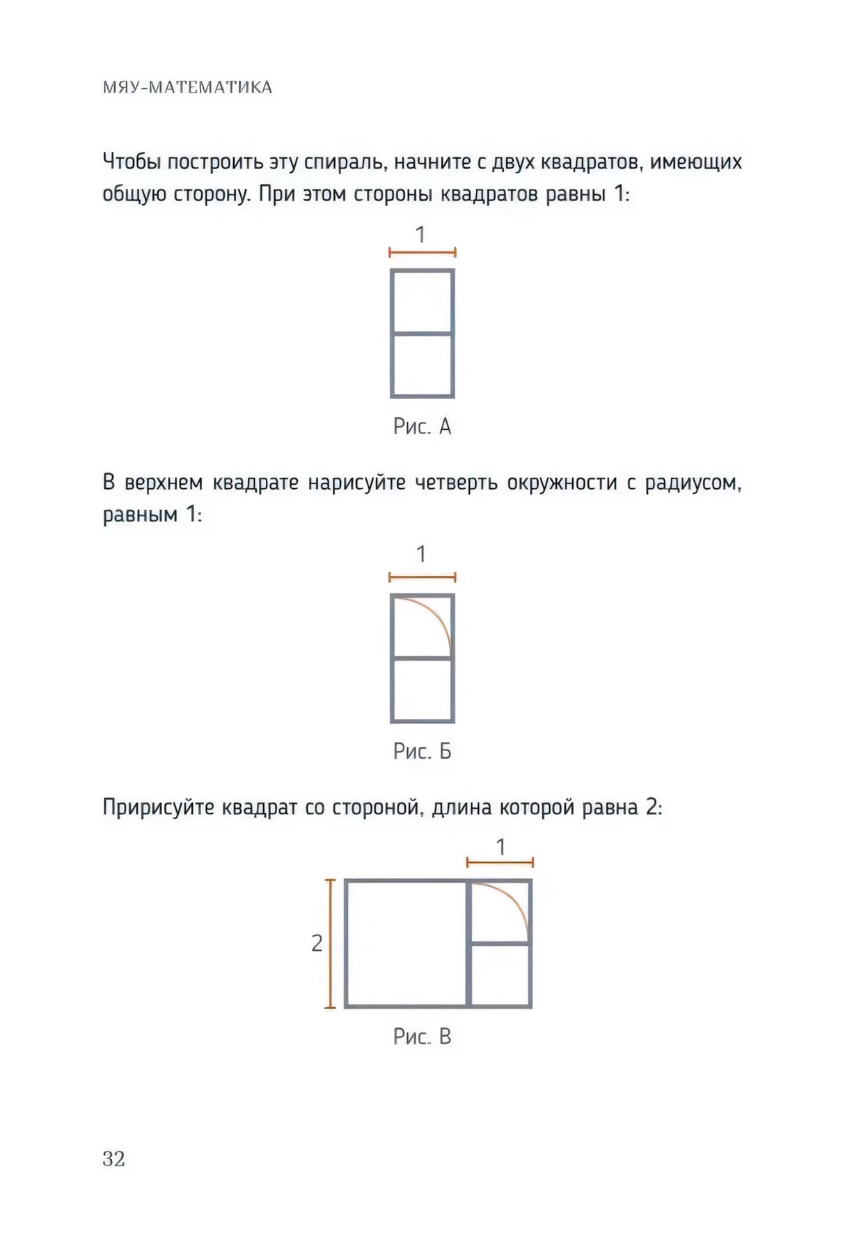 Страница 32: схемы построения спирали Фибоначчи