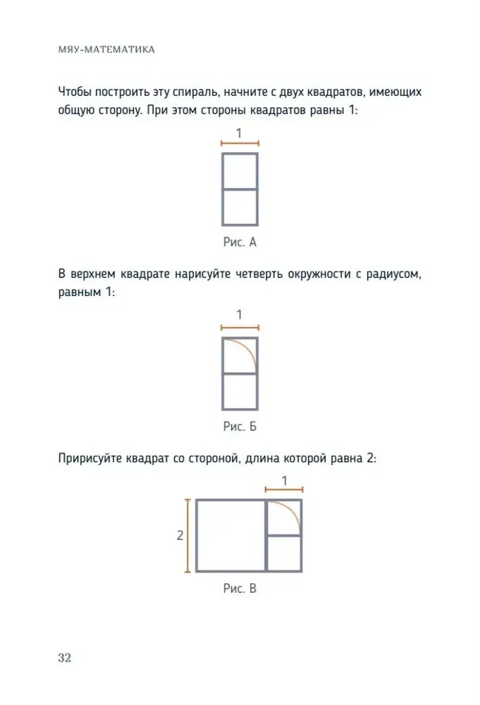 Страница 32: схемы построения спирали Фибоначчи