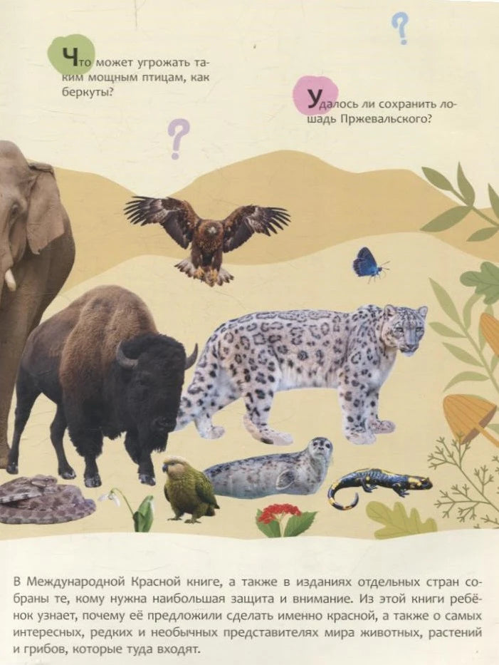 Страница с вопросами и коллажем редких животных