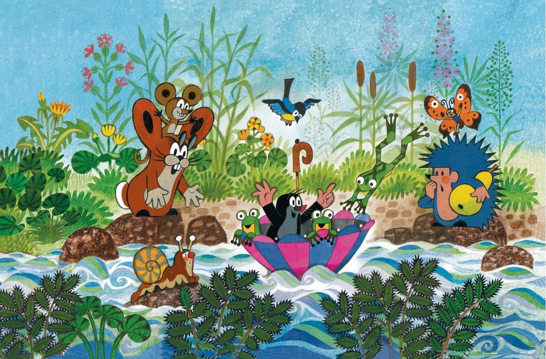 Кротик и все все все - картинка 1 - Кротик плывет на зонтике