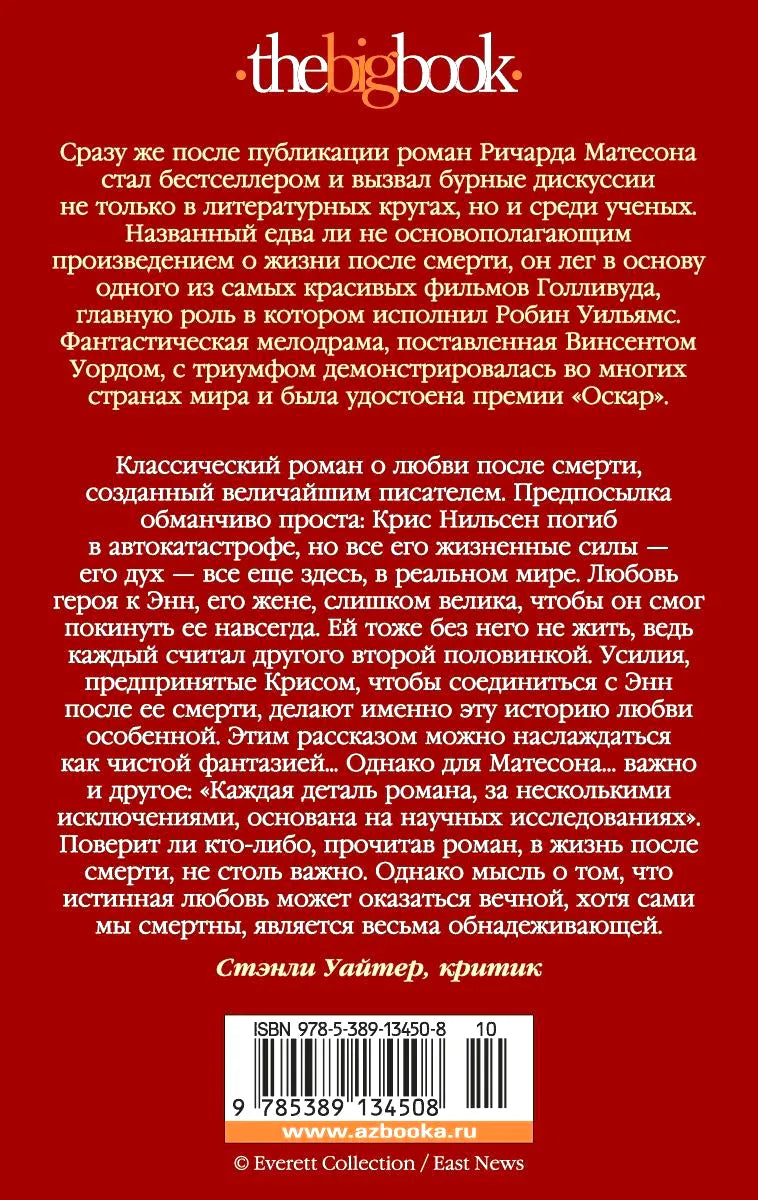 Задняя обложка романа с аннотацией, отзывом критика и штрихкодом.