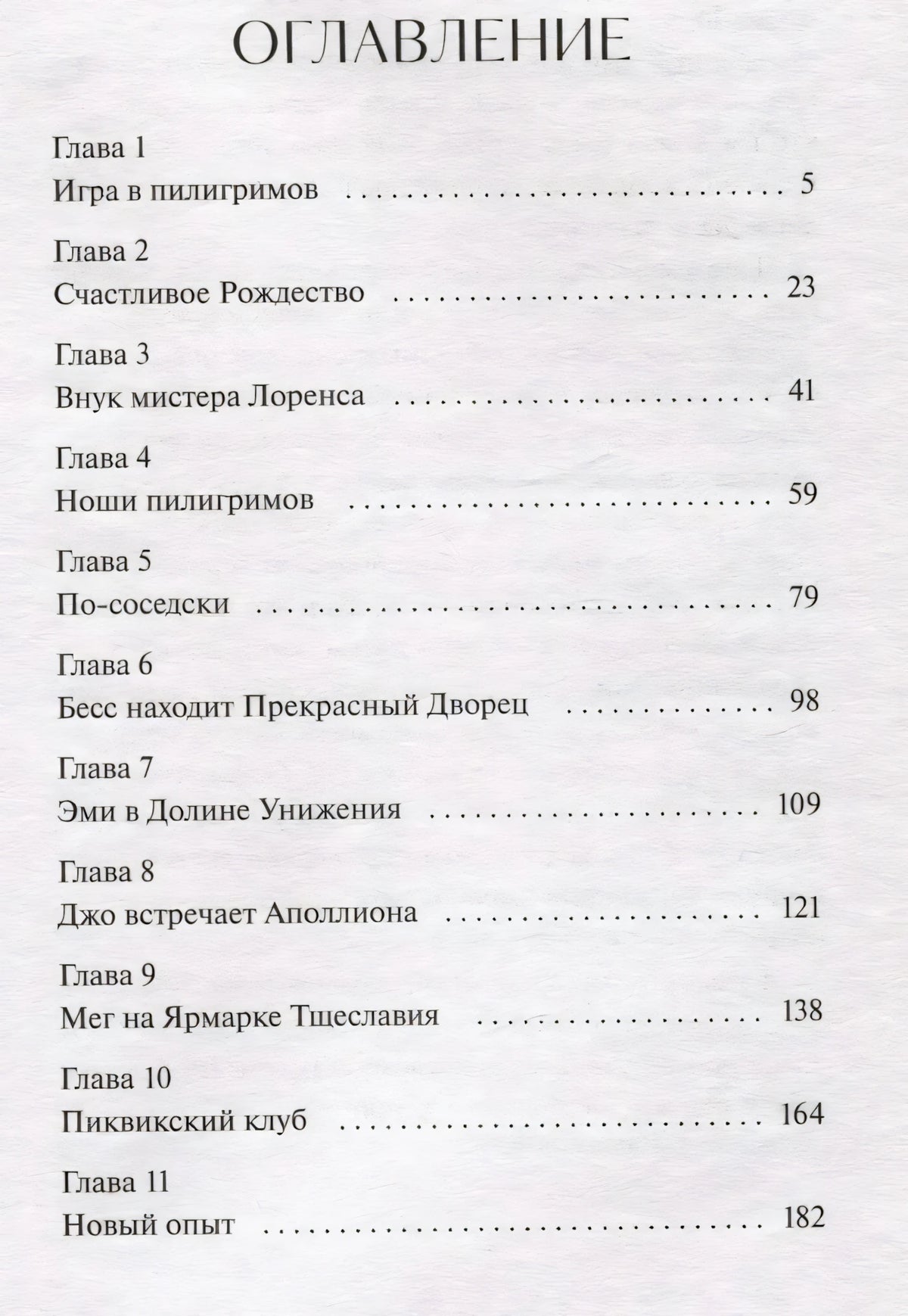 Первая страница оглавления: главы 1–11 с номерами страниц