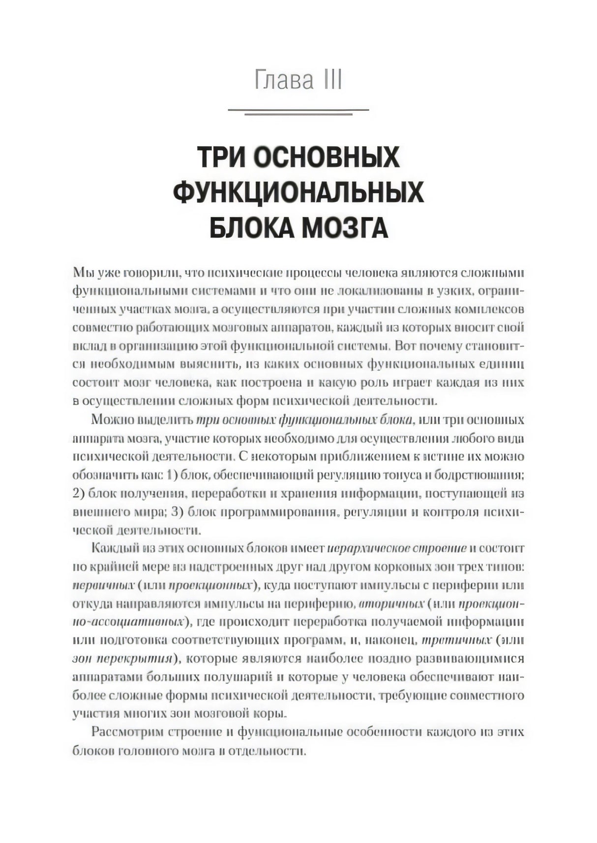 Начало главы о трёх основных функциональных блоках мозга.