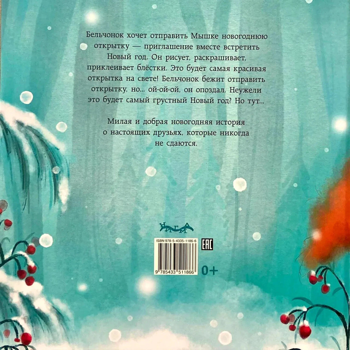 Задняя обложка с аннотацией, ISBN и снежным голубым фоном