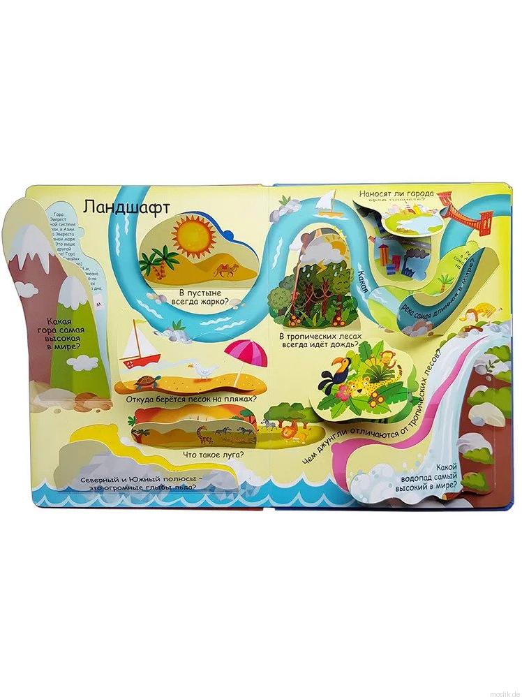 Книга с окошками "Планета Земля": разворот с информацией о ландшафте