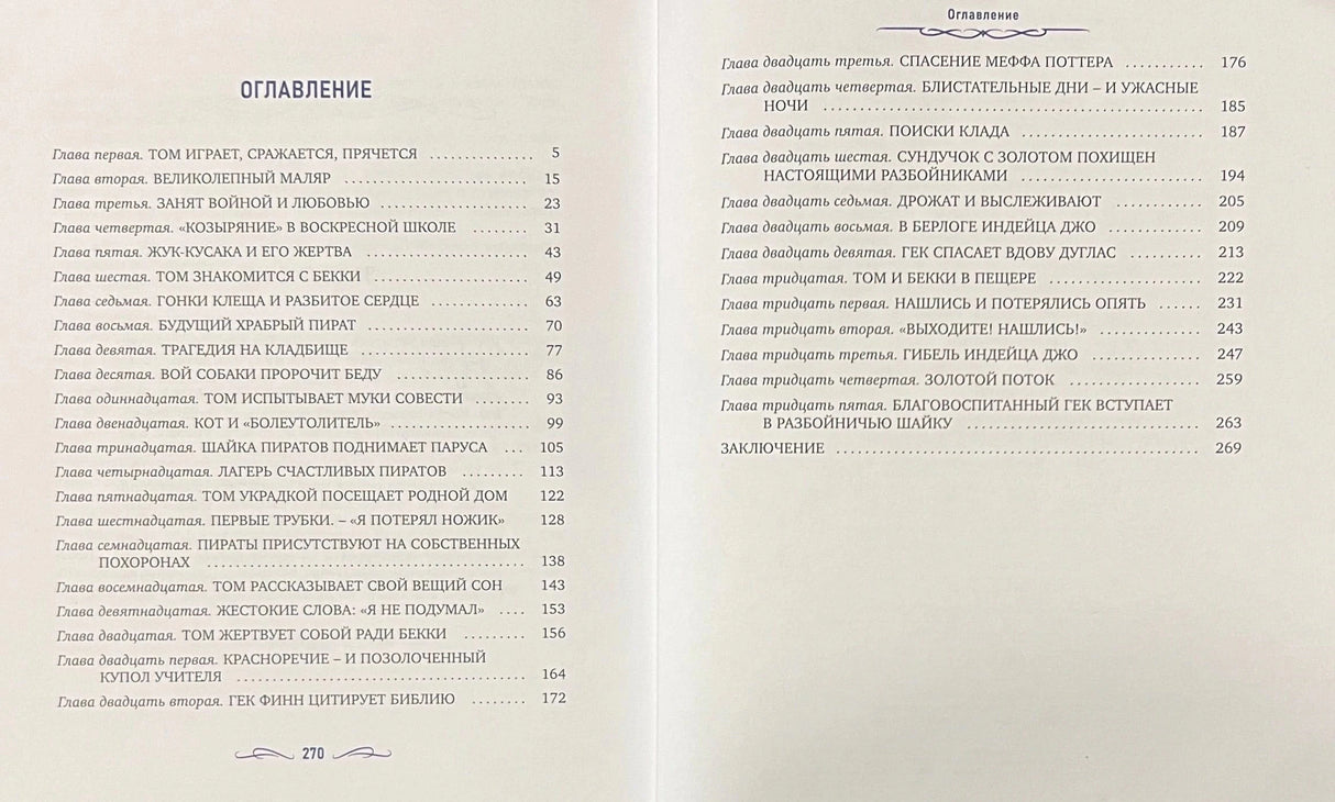 Разворот оглавления с перечнем глав и номерами страниц