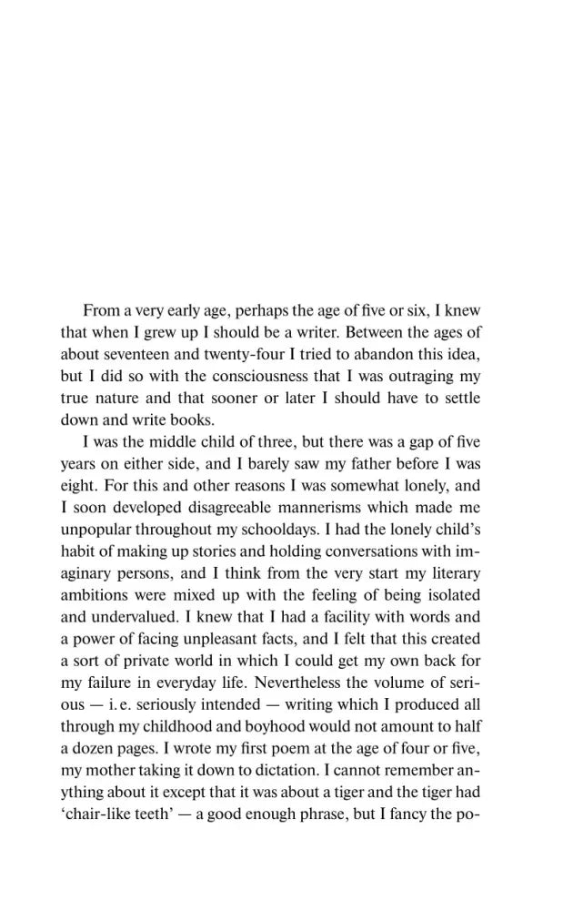 Текстовая страница эссе Why I Write? с началом абзаца From a very early age