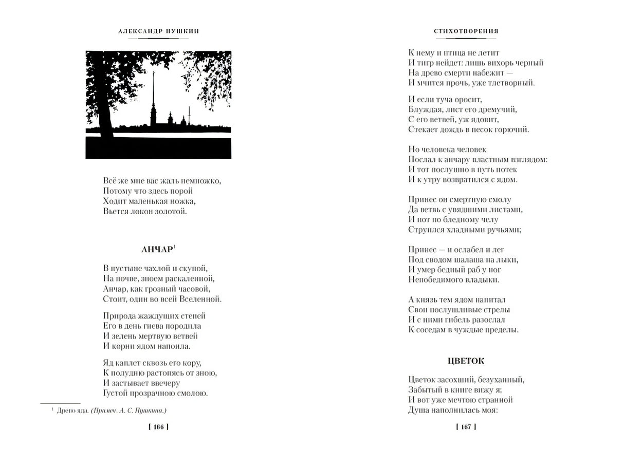 Разворот со стихотворениями «Анчар» и «Цветок», страницы 166–167.