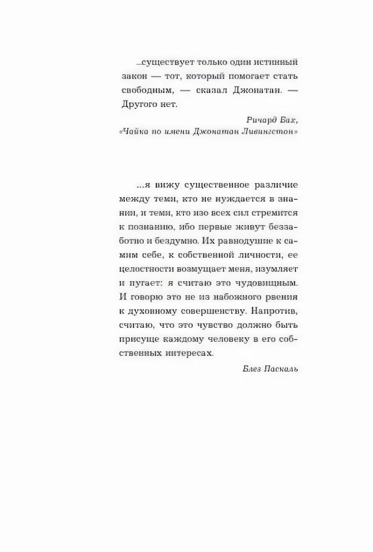 Страница с эпиграфами Ричарда Баха и Блеза Паскаля