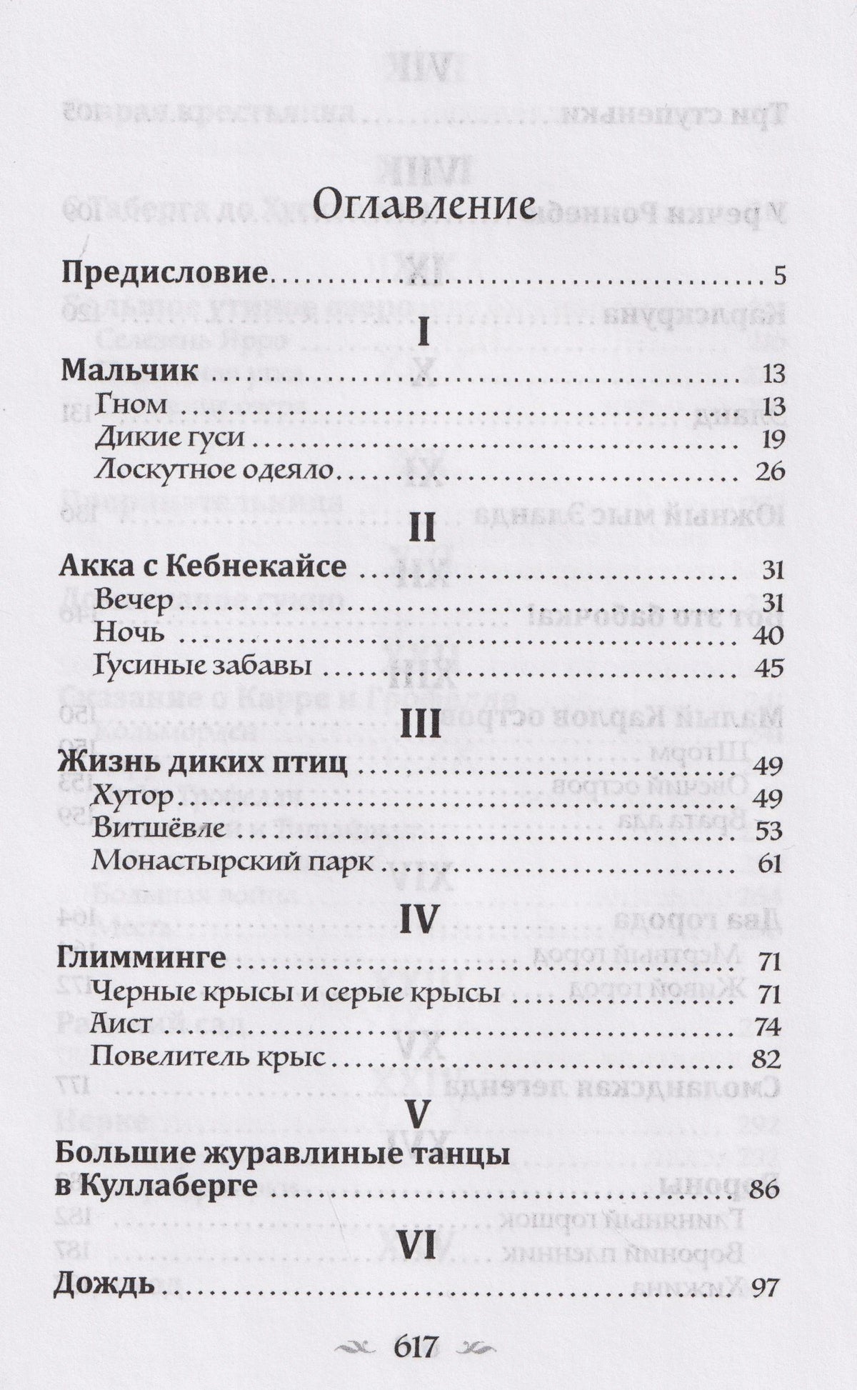 Первая страница оглавления с предисловием и главами I–VI.