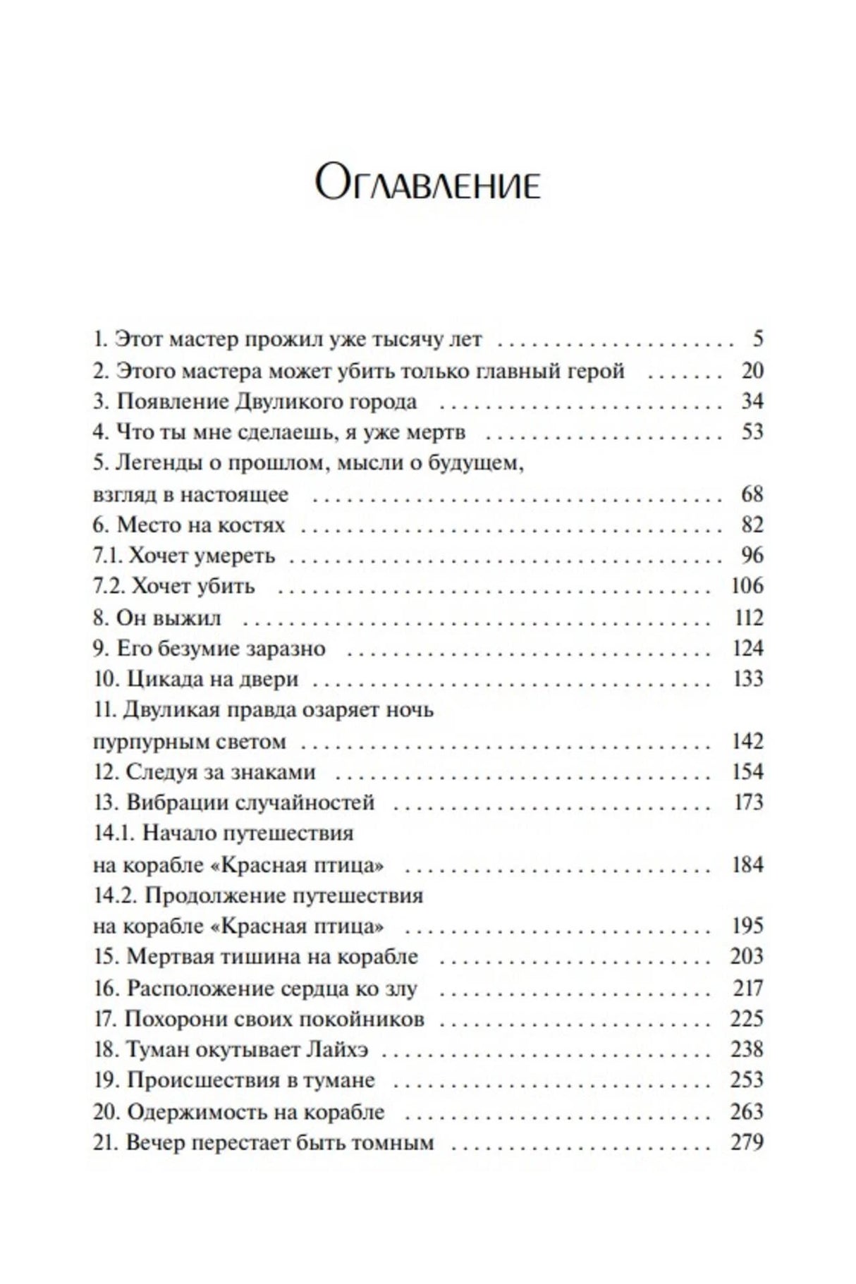 Первая страница оглавления с главами 1–21