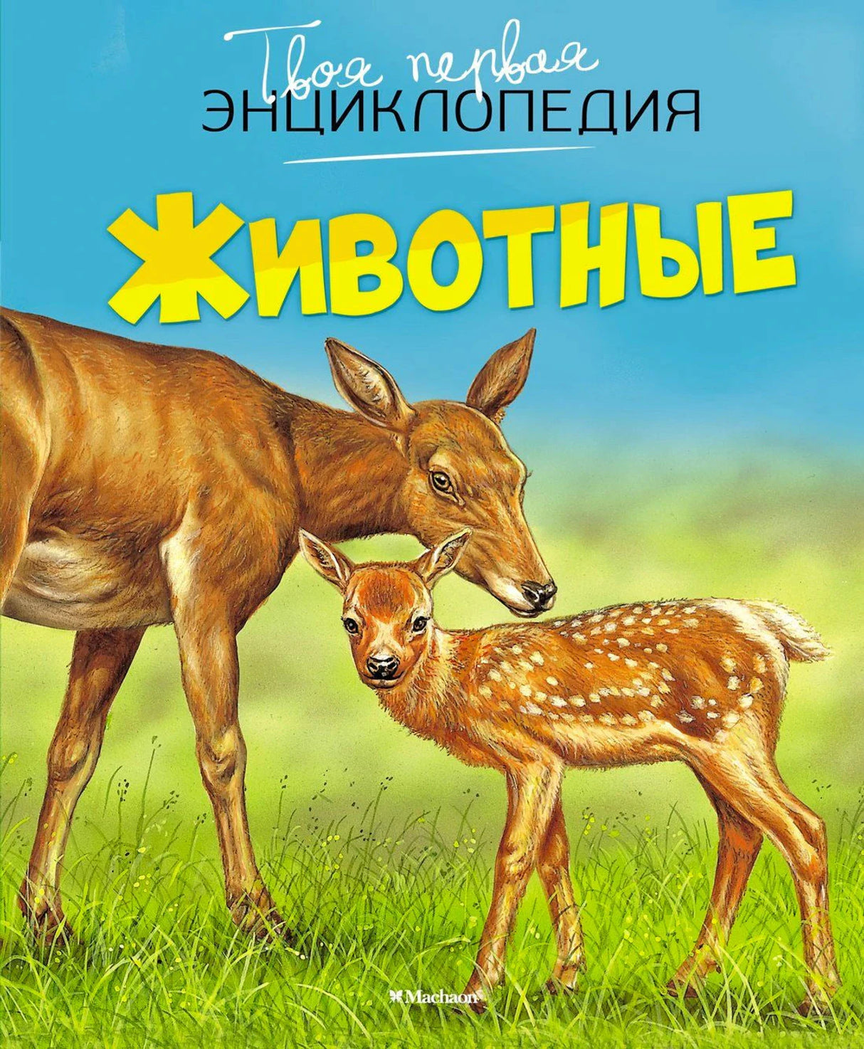 Обложка «Животные» с оленихой и оленёнком на лугу
