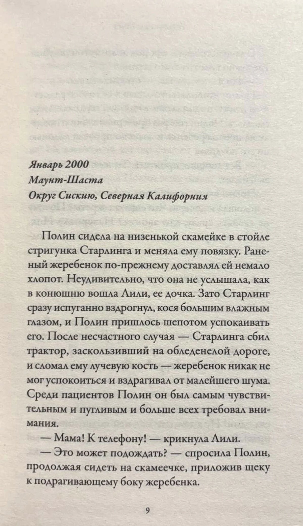 Страница 9 романа: начало главы «Январь 2000», Маунт-Шаста, Северная Калифорния.