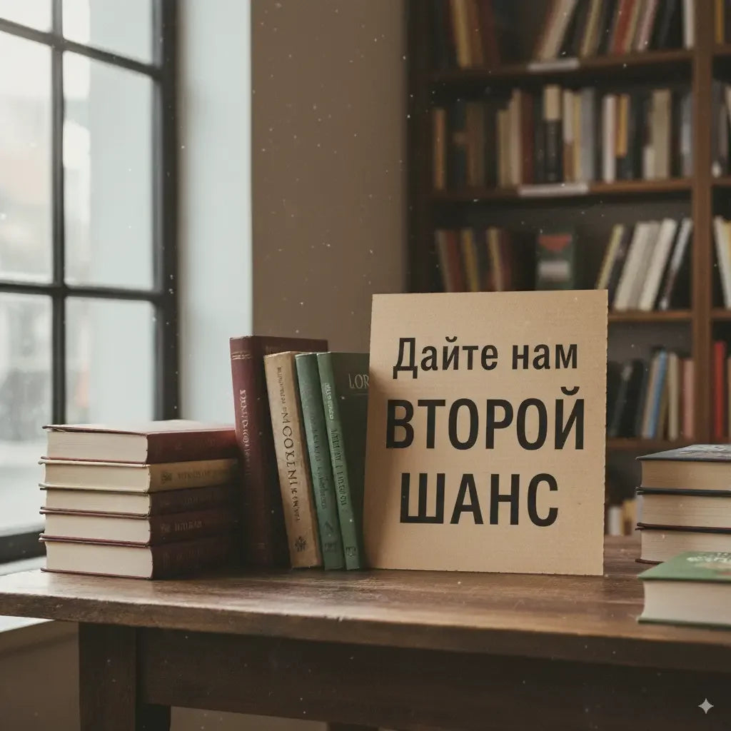 Книги и надпись: "Дайте нам второй шанс"