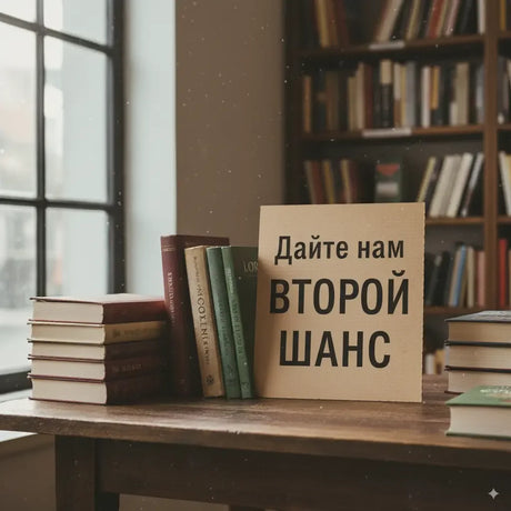 Книги и надпись: "Дайте нам второй шанс"