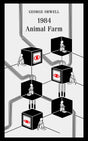 Передняя обложка George Orwell «1984 Animal Farm» с черно-белой графикой и красными глазами