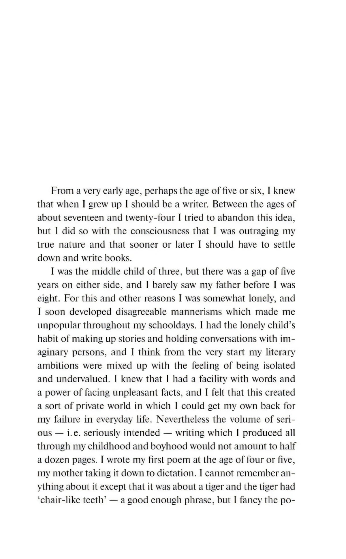 Текстовая страница эссе Why I Write? с началом абзаца From a very early age