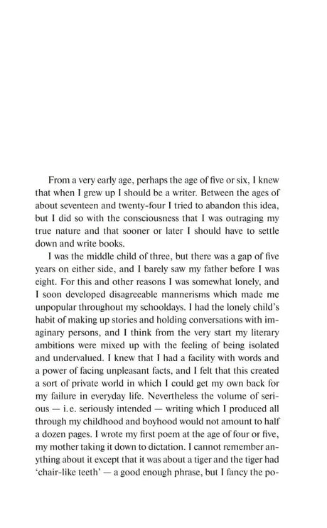 Текстовая страница эссе Why I Write? с началом абзаца From a very early age