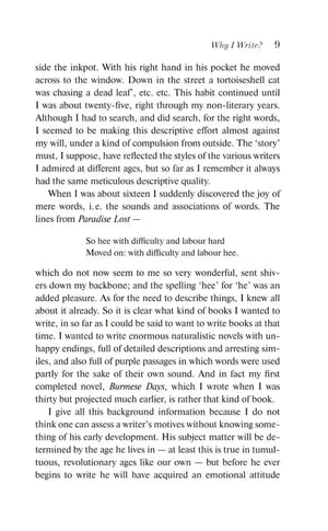 Страница 9 эссе Why I Write? с английским текстом и цитатой из Paradise Lost