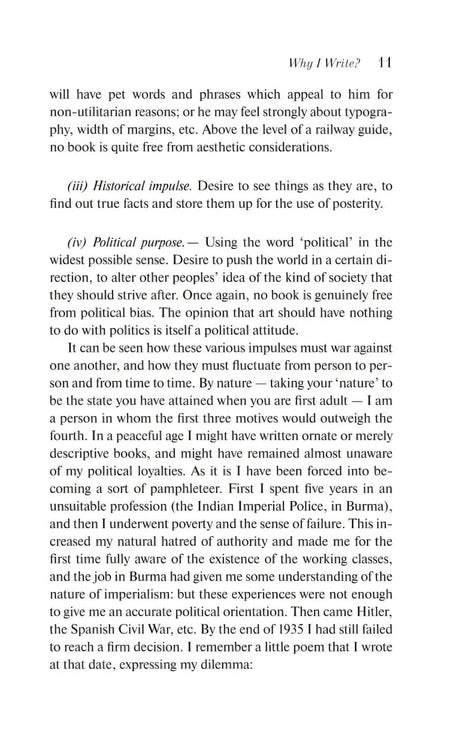 Страница 11 эссе Why I Write? с разделами Historical impulse и Political purpose
