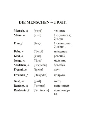 Страница раздела «Die Menschen — Люди» со списком немецких слов и переводов