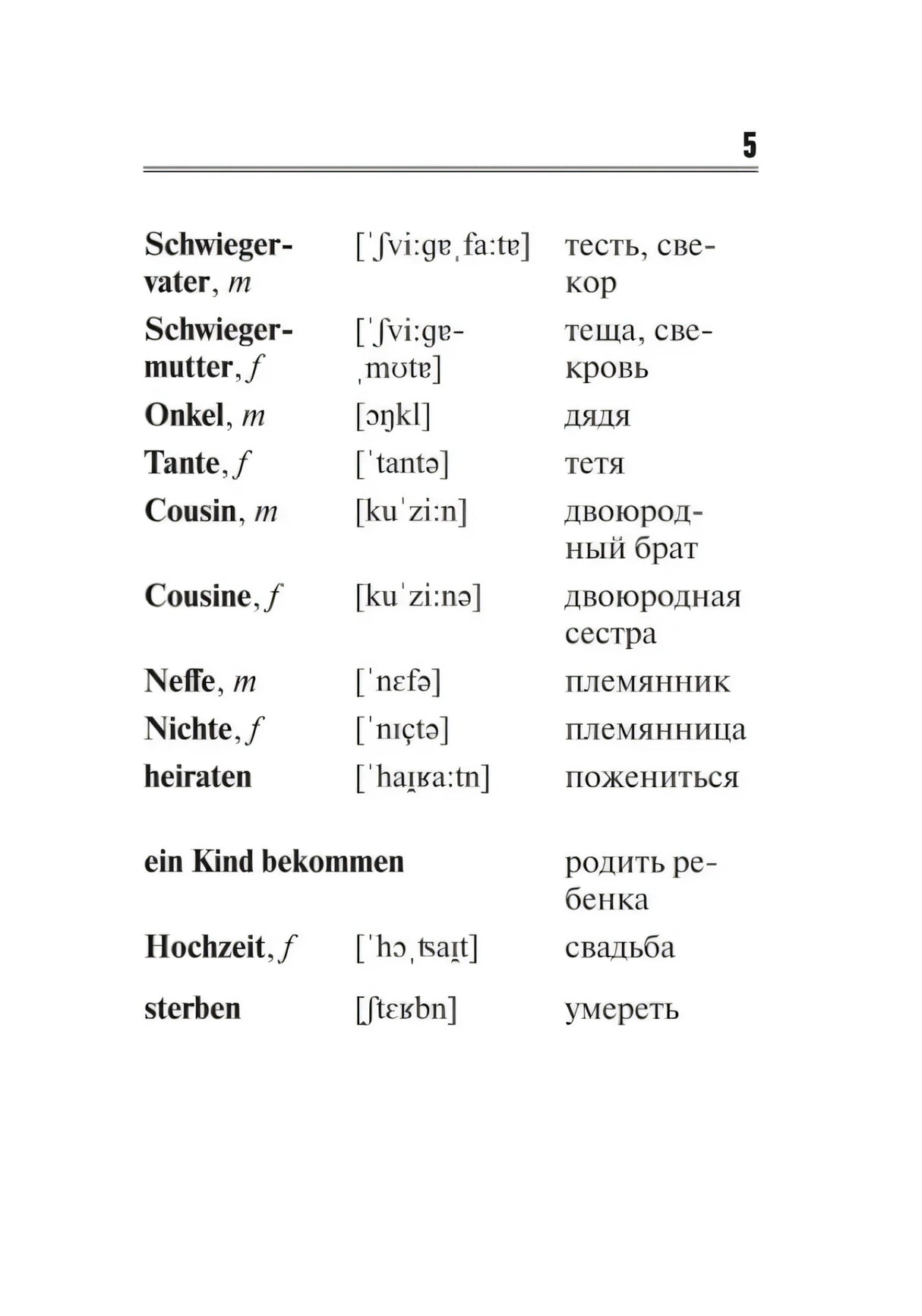 Страница 5 с продолжением семейной лексики на немецком и русском