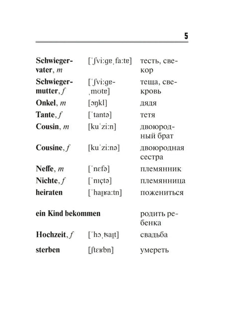 Страница 5 с продолжением семейной лексики на немецком и русском