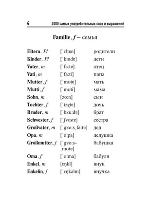 Страница 4 раздела «Familie — семья» с немецкими словами и переводами