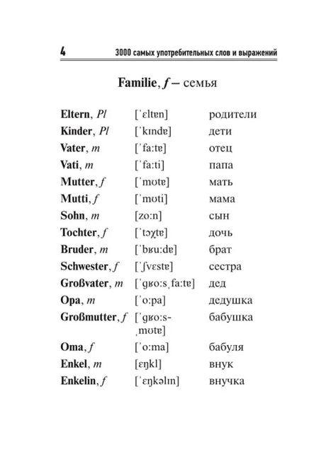 Страница 4 раздела «Familie — семья» с немецкими словами и переводами