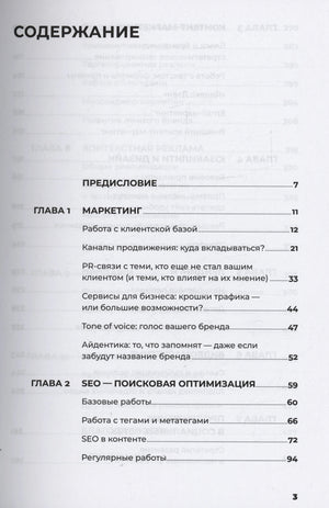 Оглавление книги: предисловие, маркетинг и SEO — поисковая оптимизация.