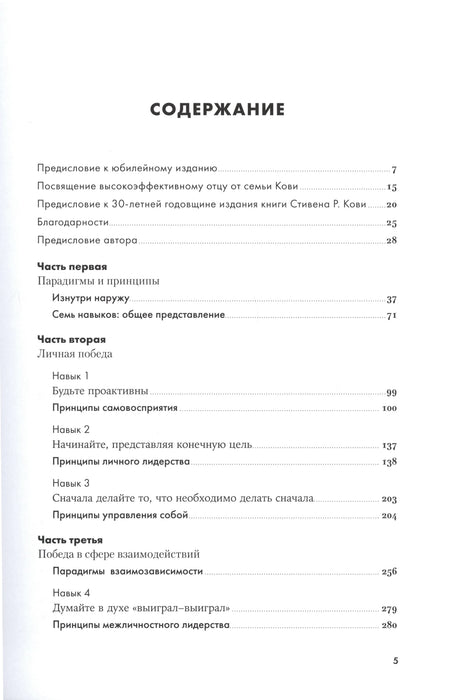 Первая страница содержания с главами и номерами страниц