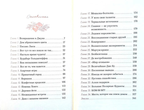 Разворот оглавления с перечнем глав и номерами страниц