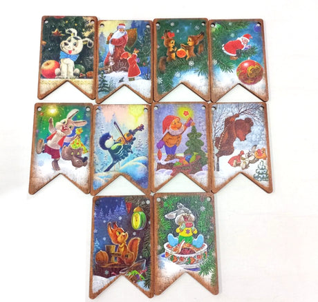 Зарубин В. Флажки деревянные на елку,10 штук в коробке. Дед мороз на тройке. С Новым годом! 9785926837657