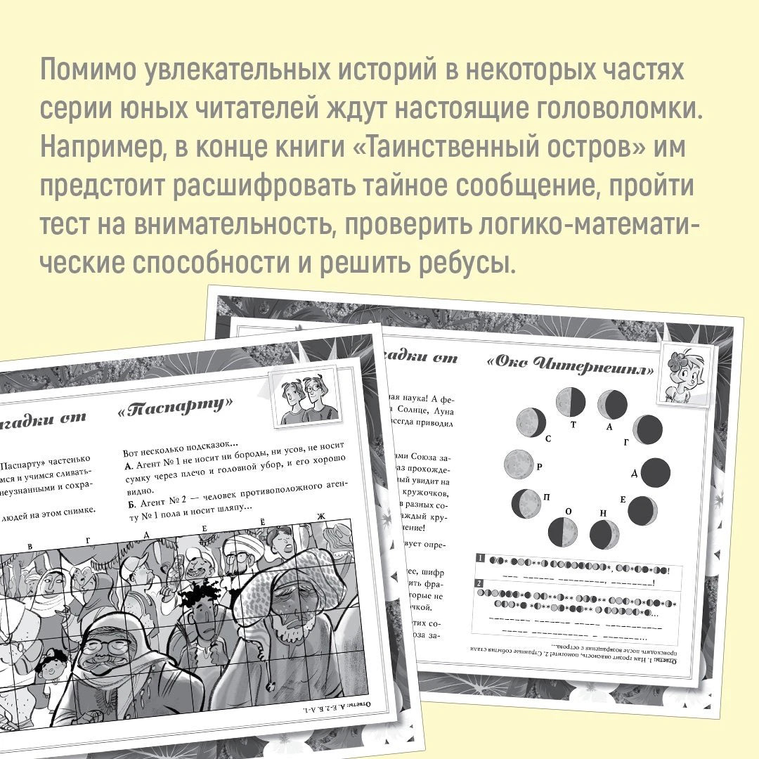 Страница о головоломках с примерами заданий из книг серии.