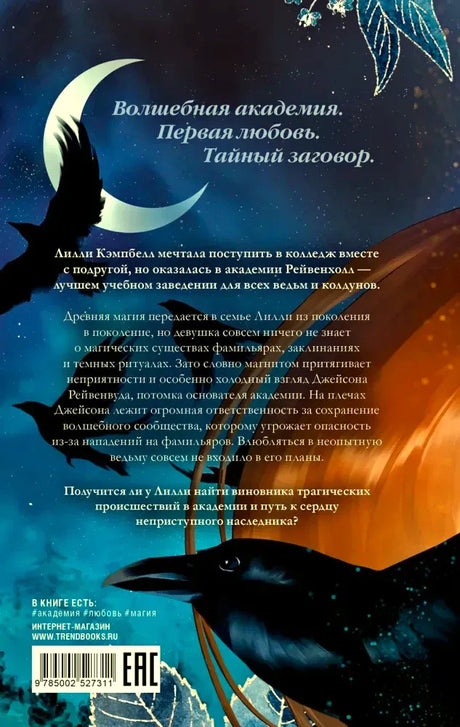 Задняя обложка книги с аннотацией, силуэтом ворона и штрихкодом