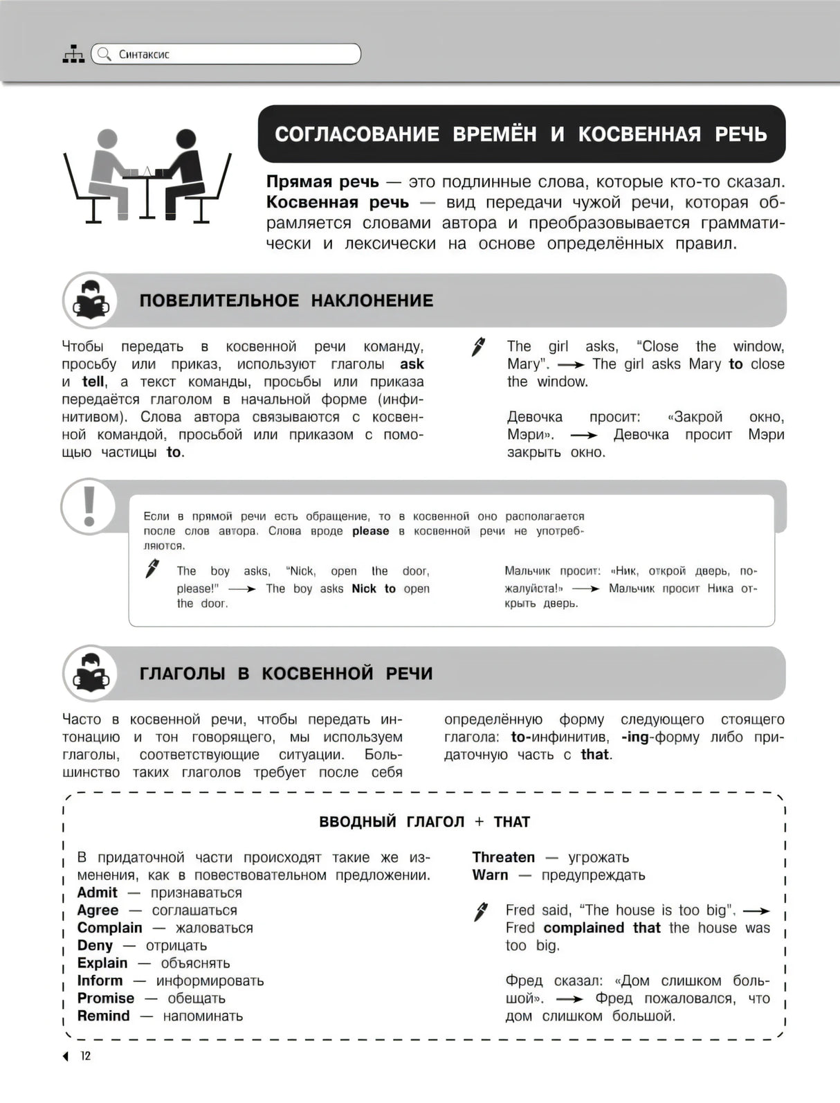 Страница о согласовании времён и косвенной речи