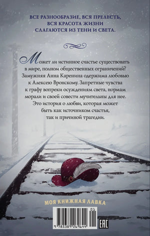 Задняя обложка с аннотацией, заснеженными рельсами и шляпой.