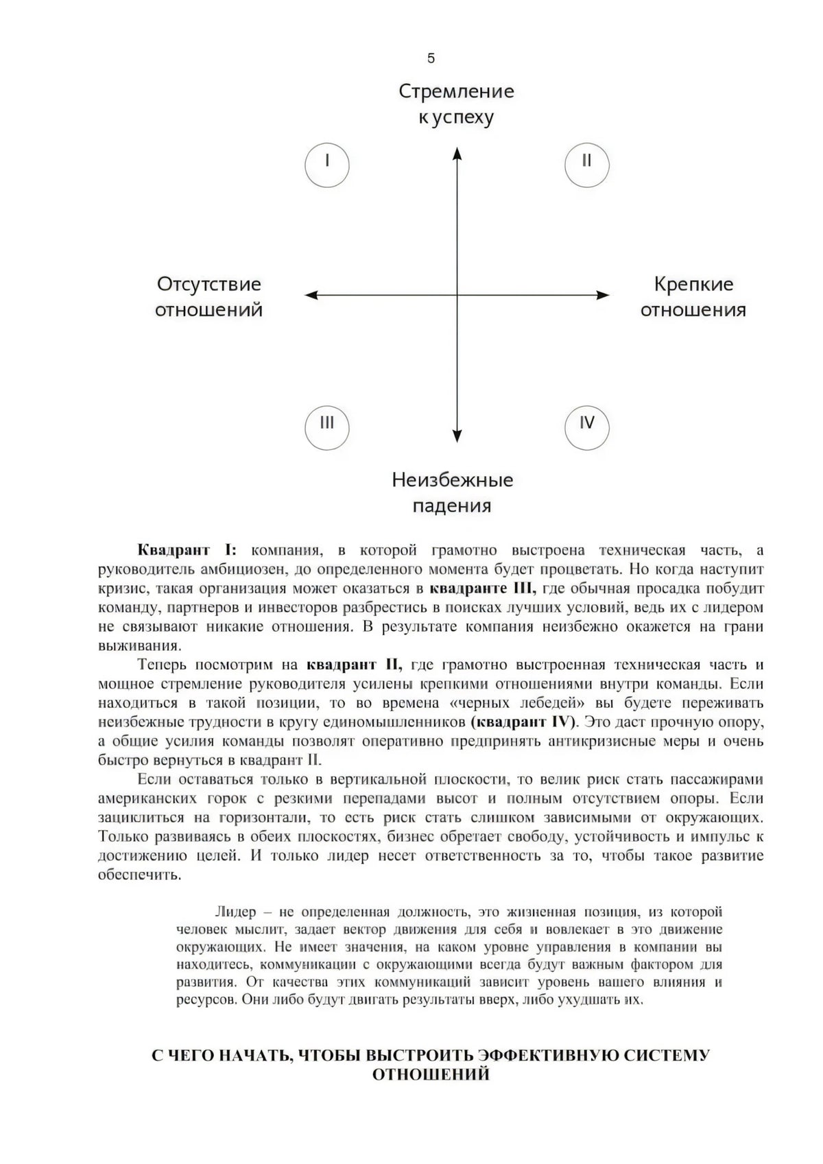 Страница 5 с координатной схемой крепких отношений и стремления к успеху