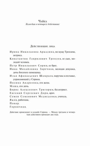 Начало пьесы «Чайка»: список действующих лиц